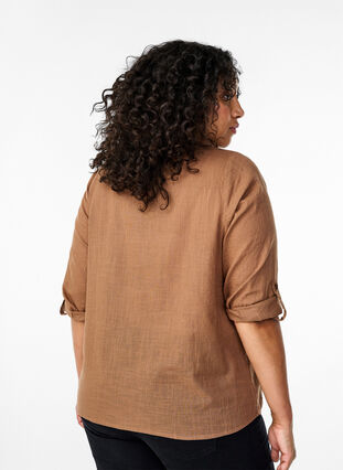 Zizzifashion Cotton shirt blouse with v-neck, Coca Mocha, Model image number 1