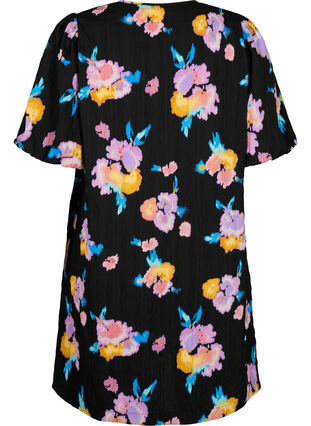 Zizzifashion Dress with short puff sleeves and floral print, Black w. flower AOP, Packshot image number 1