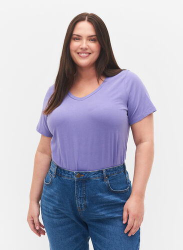 Zizzifashion Basic plain cotton t-shirt, Veronica, Model image number 0