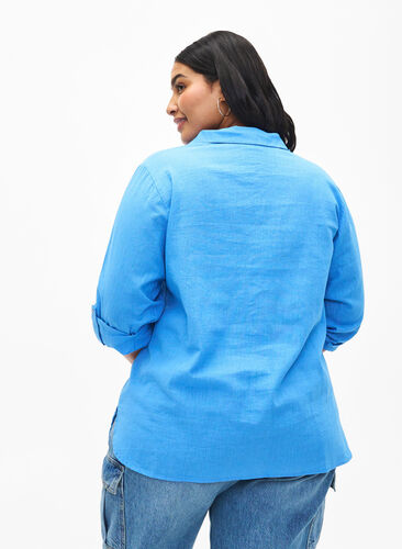 Zizzifashion Shirt blouse with button closure in cotton-linen blend, Marina, Model image number 1