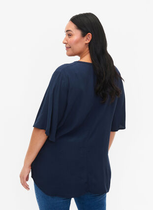 Zizzifashion Viscose blouse with 1/2 sleeves and embroidery detail, Total Eclipse, Model image number 1