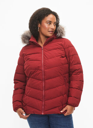 Zizzifashion Short puffer jacket with hood, Pomegranate, Model image number 2