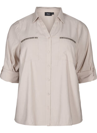 Zizzifashion Shirt with studs and 3/4 sleeves, Chateau Gray, Packshot image number 0