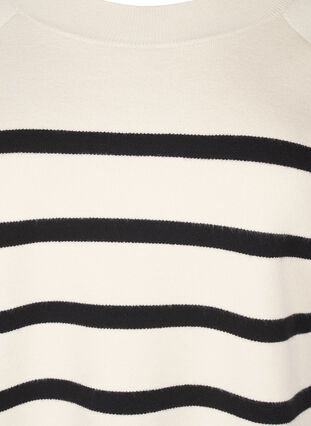 Zizzifashion Striped knitted blouse with round neck, Birch w. Black, Packshot image number 2