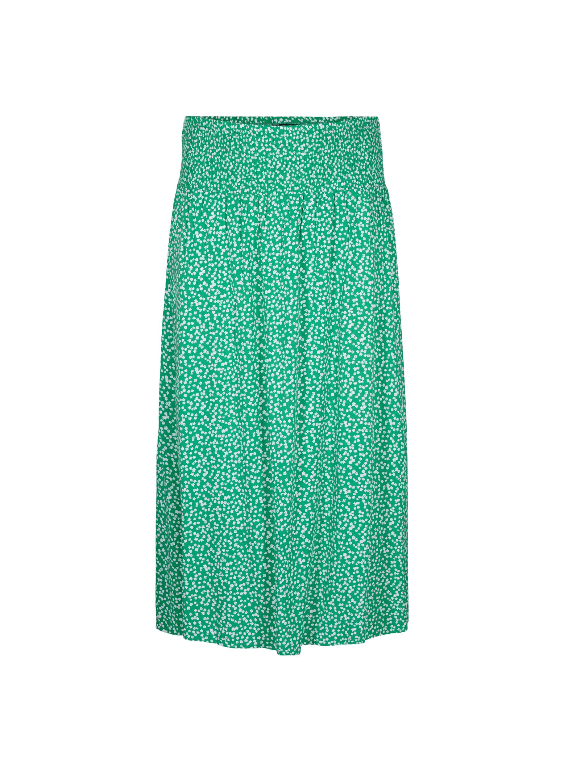 FLASH - Viscose maxi skirt with smocking - Green - Sz. 42-64 
