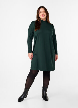 Zizzifashion FLASH - Long sleeve dress with turtleneck, Scarab, Model image number 2