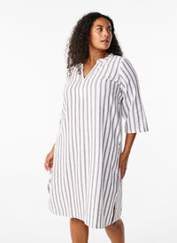 Striped tunic dress in linen-viscose mix, White Stripe, Model