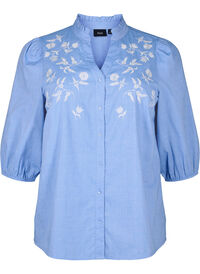 Cotton shirt blouse with embroidered flowers