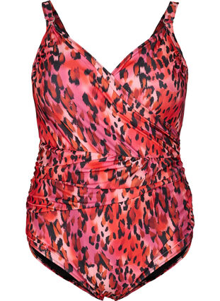 Zizzifashion Swimsuit with print and wrap effect, Red Leopard AOP, Packshot image number 0