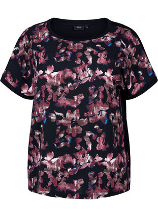 Zizzifashion Loose t-shirt with floral print, Black Purple Fl. AOP, Packshot image number 0