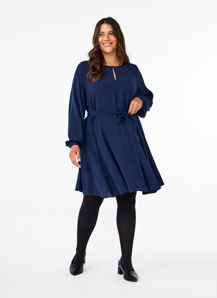 Zizzifashion Long-sleeved dress with a tie belt, Navy Blazer, Model image number 2