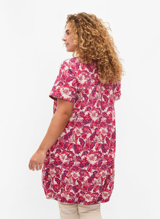 Zizzifashion Short-sleeved, printed cotton dress, Raspberry Sorbet, Model image number 1