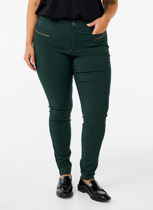 Zizzifashion Tight-fitting trousers with zip details, Scarab, Model image number 2