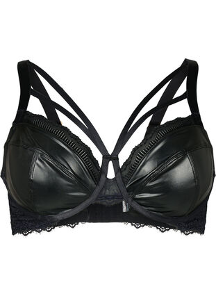 Coated underwire bra with strings - Black - Sz. 85E-115H