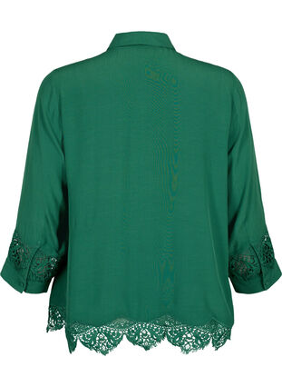 Zizzifashion Viscose shirt with 3/4 sleeves and embroidery details, Hunter Green, Packshot image number 1