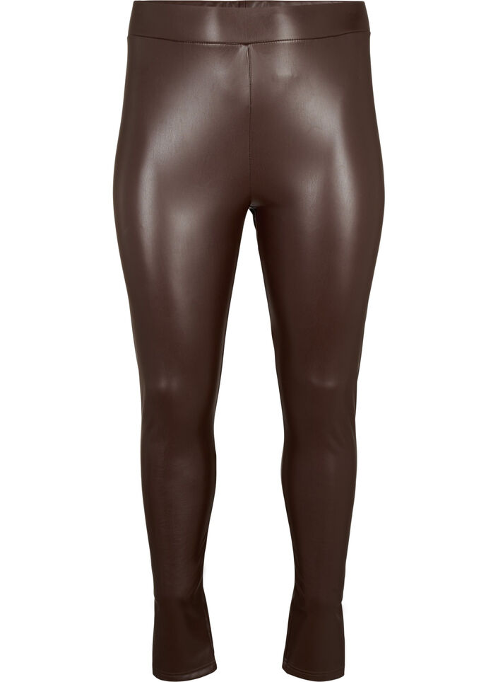 Coated leggings with a brushed inside - Brown - Sz. 42-60 - Zizzifashion