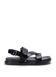 Wide fit leather sandal with adjustable straps, Black, Packshot