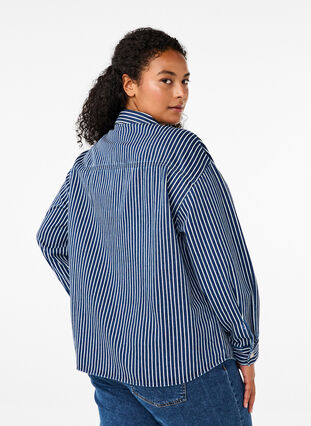 Zizzifashion Striped denim shirt with chest pockets, Blue Denim Stripe, Model image number 1