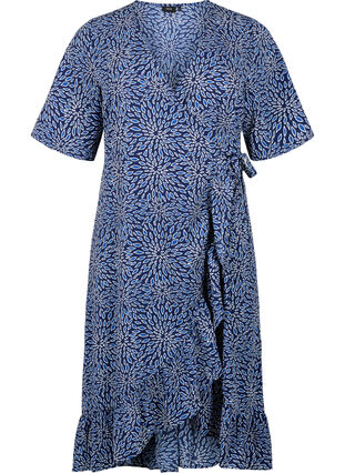Zizzifashion Printed wrap dress with short sleeves , M. Blue Graphic AOP, Packshot image number 0
