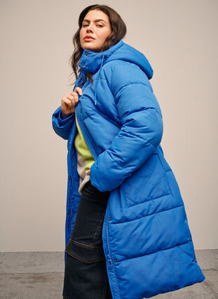 Zizzifashion Long puffer jacket with pockets and hood, French Blue, Image image number 0