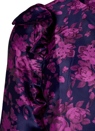 Zizzifashion Floral jacquard blouse with ruffle details, Dark Blue Pink, Packshot image number 3