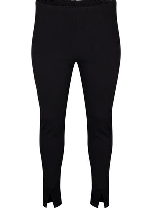 Zizzifashion Viscose leggings with front slits, Black, Packshot image number 0