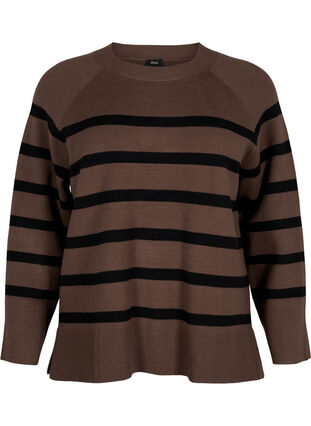 Zizzifashion Striped knitted blouse with round neck, Carafe w. black , Packshot image number 0