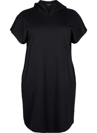 Zizzifashion Short sleeve sweat dress in modal mix, Black, Packshot image number 0