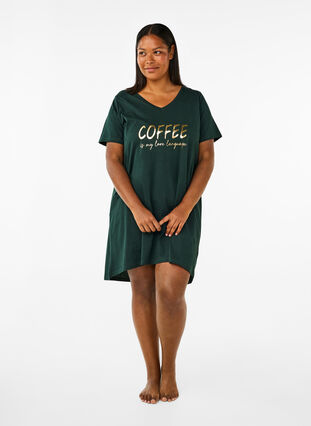 Zizzifashion Organic cotton nightdress with V-neck, Scarab Coffee, Model image number 2