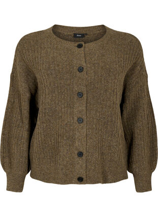Zizzifashion Ribbed knitted cardigan with buttons, Brown Mel., Packshot image number 0