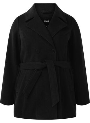 Zizzifashion Short wool jacket with belt, Black, Packshot image number 0