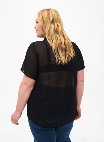 Zizzifashion Short sleeve shirt blouse with ruffles, Black, Model image number 1