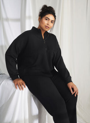 Zizzifashion Sweatshirt in modal mix with high neck, Black, Image image number 0