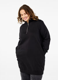 Sweat tunic with hood and zip, Black, Model