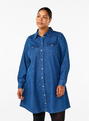 Zizzifashion Denim dress with buttons, Medium Blue Denim, Model image number 0