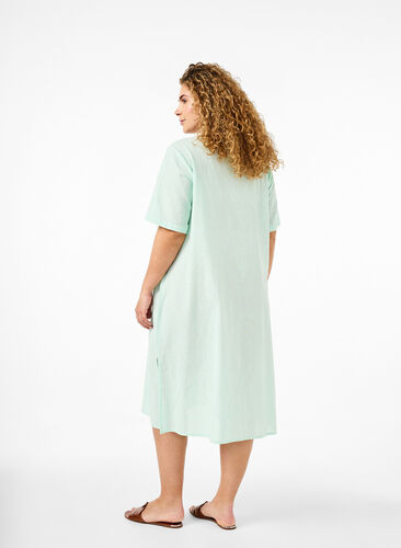 Zizzifashion Cotton blend kaftan dress with linen, Brook Green, Model image number 1