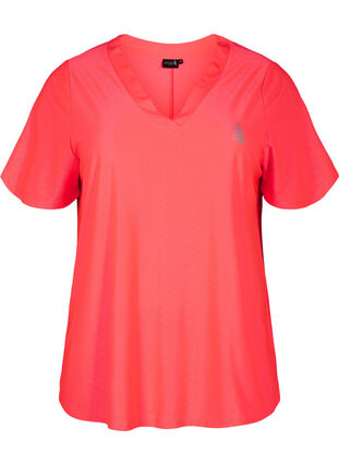 Zizzifashion Training t-shirt with v-neck and pattern, Fyring Coral ASS, Packshot image number 0
