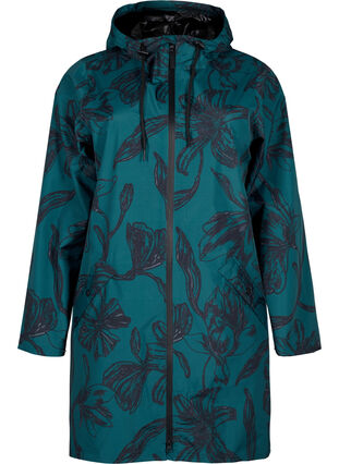 Zizzifashion Rain jacket with print, Deep Teal Black, Packshot image number 0