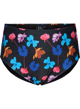 Zizzifashion Bikini bottom with print and high waist, Black Flower AOP, Packshot image number 0