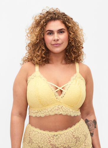 Zizzifashion Bralette with string detail and soft padding, Pale Banana ASS, Model image number 0