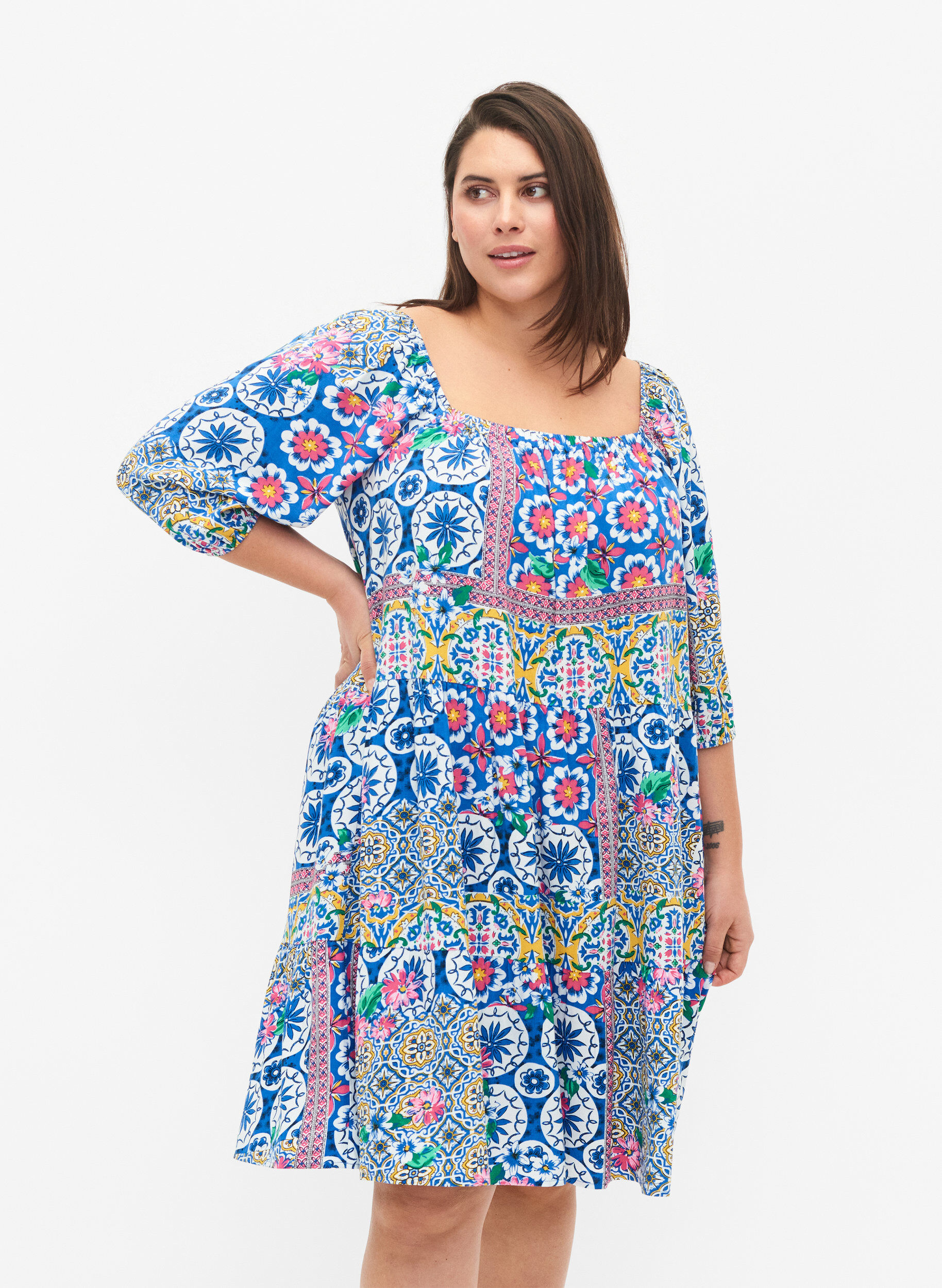 Printed beach dress in viscose - Blue - Sz. 42-60 - Zizzifashion