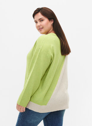 Zizzifashion Knitted blouse with round neck and colorblock, Tender Shoots Comb, Model image number 1
