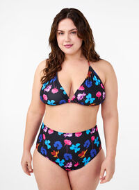 Bikini bottom with print and high waist, Black Flower AOP, Model