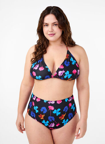 Zizzifashion Bikini bottom with print and high waist, Black Flower AOP, Model image number 0