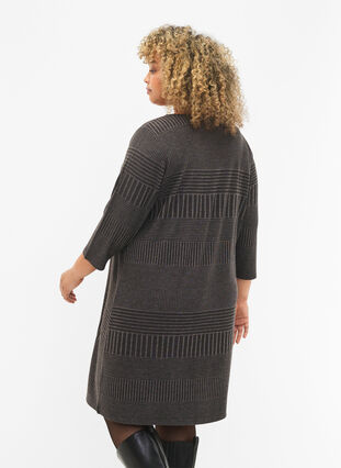Zizzifashion Dress with 3/4 sleeves and striped pattern, Dark Grey Mélange, Model image number 1