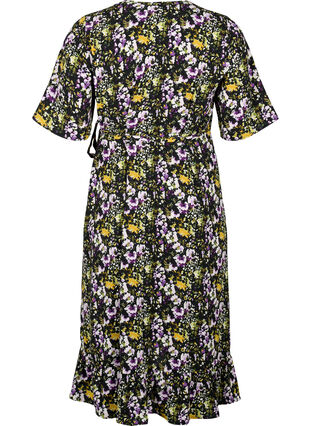 Zizzifashion Printed wrap dress with short sleeves , Black S. Flower AOP, Packshot image number 1