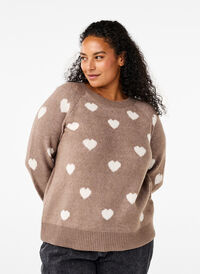 Knitted jumper with hearts, Walnut Mel. Comb, Model