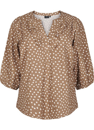 Zizzifashion 3/4 sleeve cotton blouse with polka dots, Coca Mocha Dot , Packshot image number 0