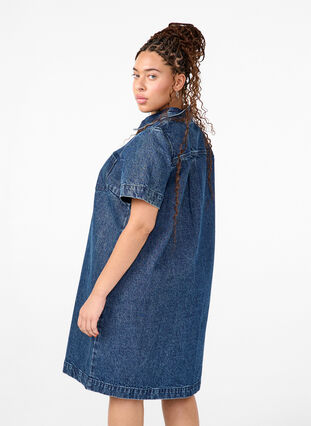 Zizzifashion Long denim shirt with short sleeves, Blue Denim, Model image number 1