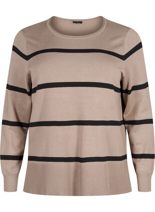 Zizzifashion Knitted viscose blouse with stripes, Desert Taupe Comb, Packshot image number 0